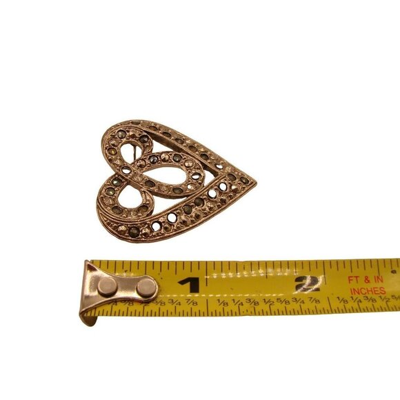 Mixed Rhinestone Studded Heart Brooch Pin Filigree Art Deco Silver Tone 1.5x1.5 - Picture 7 of 11